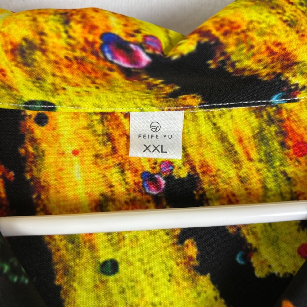 Feifeiyu Mens XXL Tie Dye Button Down Shirt Short Sleeve Psychedelic Multi Color - Picture 2 of 12
